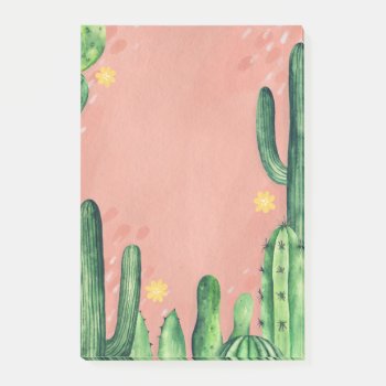 Watercolor Cute Green Pink Cactus. Succulents Post-it Notes by RemioniArt at Zazzle