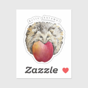 Watercolor cute hedgehog and apple classic round s sticker