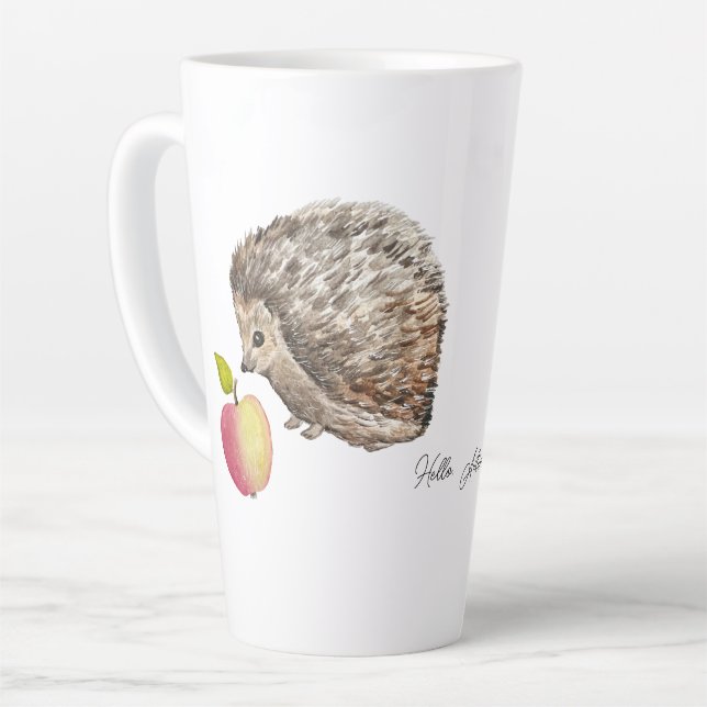 Watercolor cute hedgehog and apple latte mug (Left Angle)