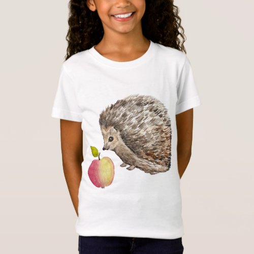 Watercolor cute hedgehog and apple T_Shirt