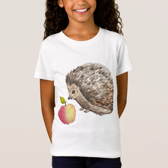 Watercolor cute hedgehog and apple T-Shirt (Front)