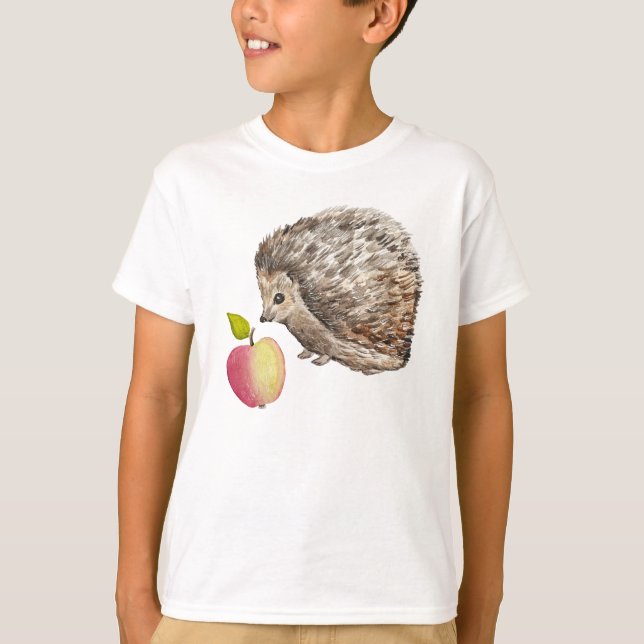 Watercolor cute hedgehog and apple T-Shirt (Front)