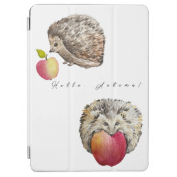 Watercolor cute hedgehog and apple tote bag notebo iPad air cover