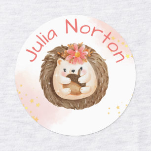 Watercolor cute hedgehog clothing label