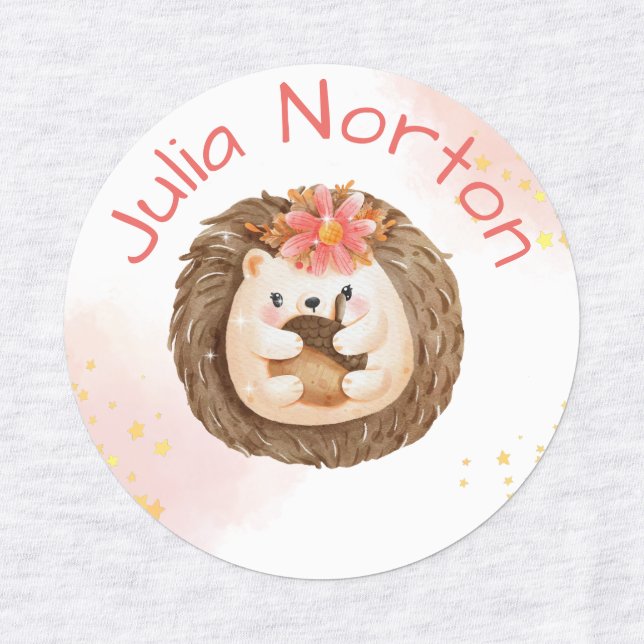 Watercolor cute hedgehog clothing label (Design 1)