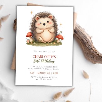 Watercolor Cute Hedgehog Mushroom Birthday Party