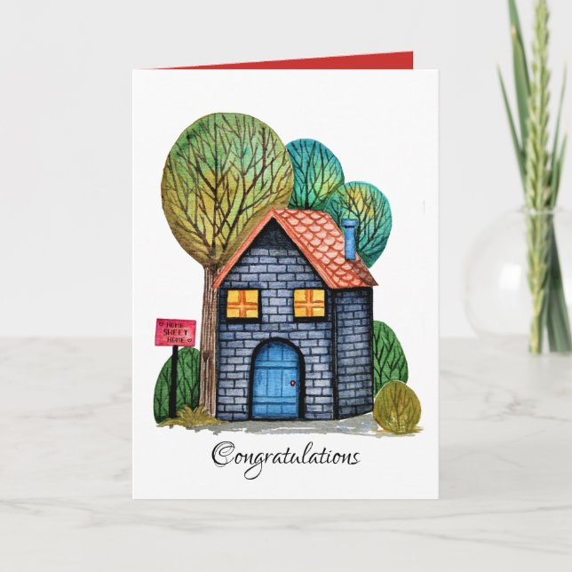 Watercolor Cute Home Sweet Home Art Card (Front)