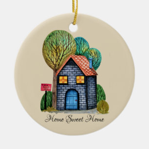 Watercolor Cute Home Sweet Home Art Ceramic Ornament