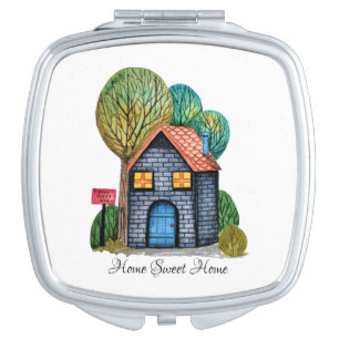Watercolor Cute Home Sweet Home Art Compact Mirror