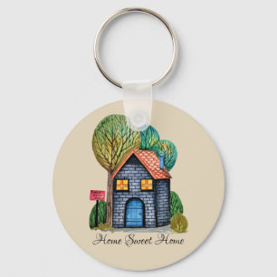 Watercolor Cute Home Sweet Home Art Keychain