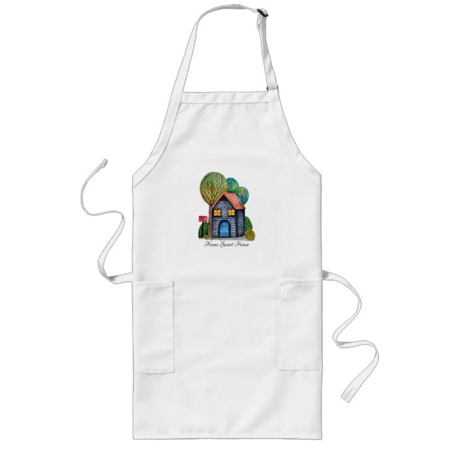 Watercolor Cute Home Sweet Home Art Long Apron (Front)