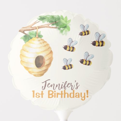 Watercolor Cute Its So Sweet To Bee First Birthday Balloon