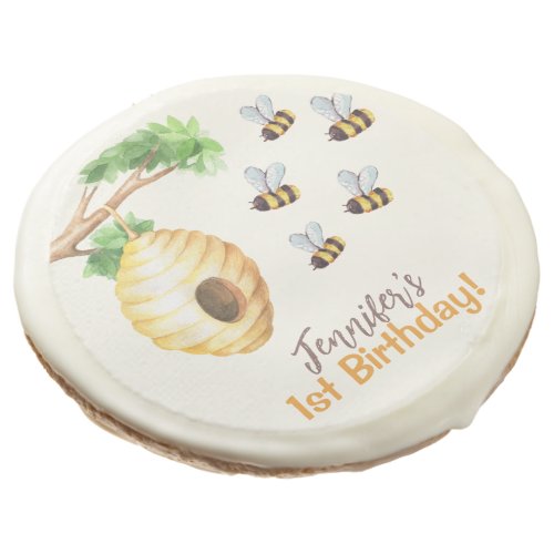 Watercolor Cute Its So Sweet To Bee First Birthday Sugar Cookie
