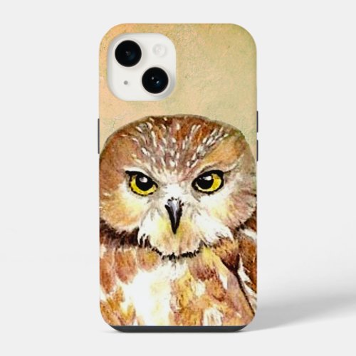 Watercolor Cute Judgemental Owl Watching You iPhone 14 Case