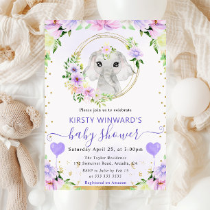 Watercolor Cute Jungle Elephant Baby Shower Invitation