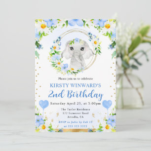 Watercolor Cute Jungle Elephant Kids Birthday Invitation