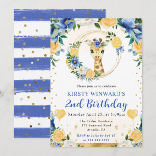 Watercolor Cute Jungle Giraffe Kids Birthday Invitation