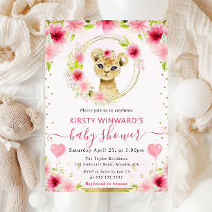Watercolor Cute Jungle Lion Baby Shower Invitation