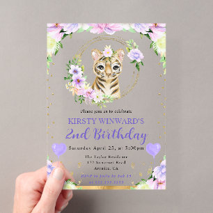 Watercolor Cute Jungle Tiger Kids Birthday Acrylic Invitations
