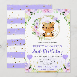 Watercolor Cute Jungle Tiger Kids Birthday Invitation