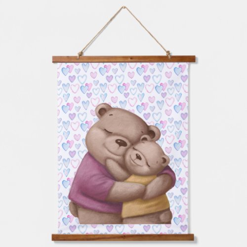 Watercolor Cute Kids Love Hugs Teddy Bear Animals Hanging Tapestry