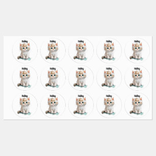 Watercolor Cute Kitten with Blue Eyes Labels