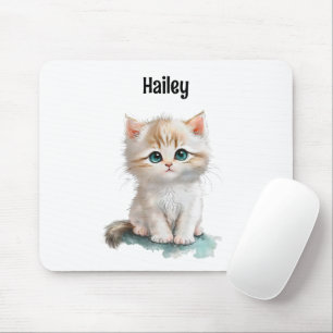 Watercolor Cute Kitten with Blue Eyes  Mouse Pad