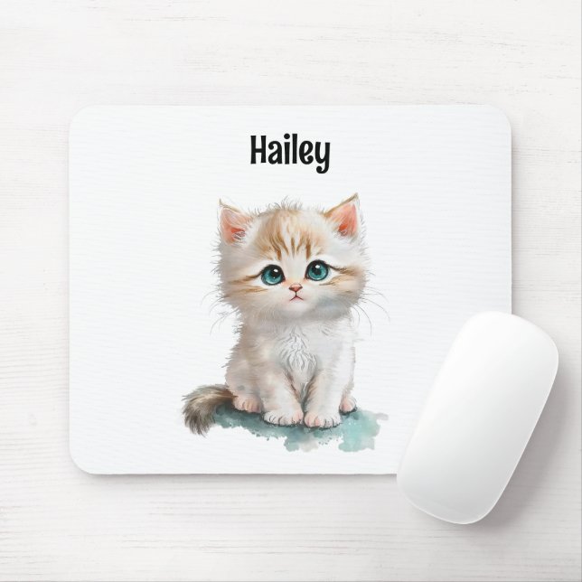 Watercolor Cute Kitten with Blue Eyes  Mouse Pad (With Mouse)