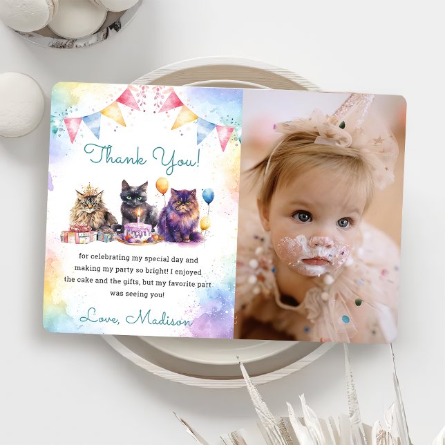 Watercolor Cute Kitty Cat Thank You Card  (Creator Uploaded)