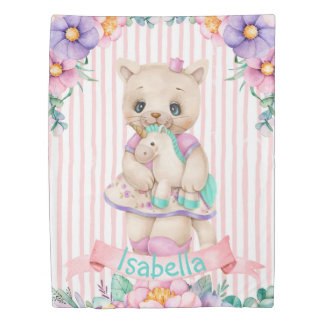 Watercolor cute kitty with unicorn duvet cover