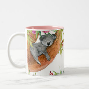 Watercolor Cute Koala bear on Eucalyptus Tree Two-Tone Coffee Mug