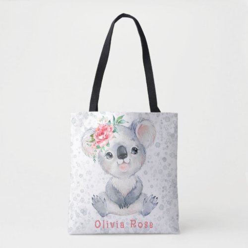 Watercolor Cute Koala Florals Alcohol ink Custom Tote Bag