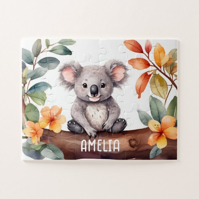 Watercolor Cute Koala Personalized Jigsaw Puzzle (Horizontal)