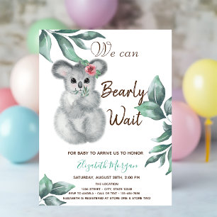 Watercolor Cute Koala Pink Striped Baby Shower  Invitation