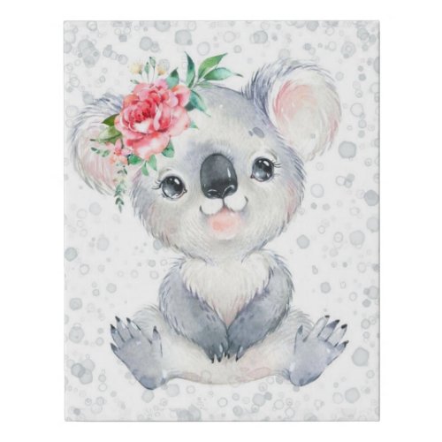 Watercolor Cute Koala with Florals Alcohol ink Faux Canvas Print