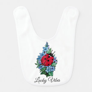 Watercolor Cute Ladybird With Blue Wild Flowers Baby Bib