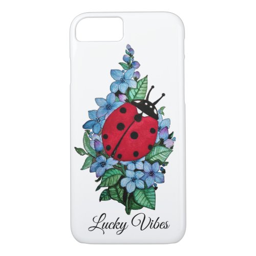 Watercolor Cute Ladybird With Blue Wild Flowers iPhone 87 Case