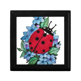 Watercolor Cute Ladybird With Blue Wild Flowers Gift Box