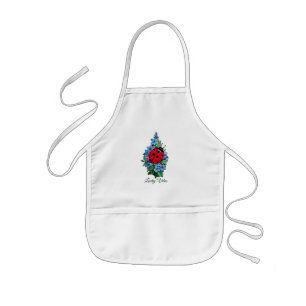 Watercolor Cute Ladybird With Blue Wild Flowers Kids' Apron