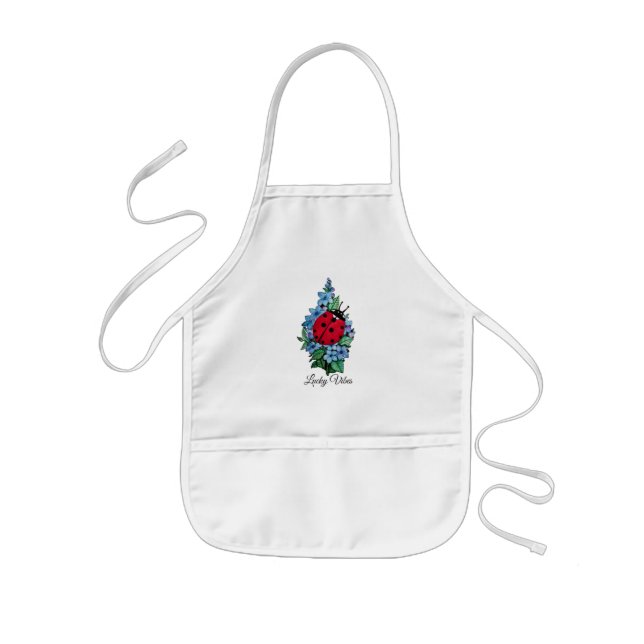 Watercolor Cute Ladybird With Blue Wild Flowers Kids' Apron (Front)