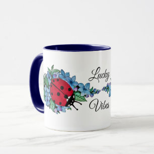 Watercolor Cute Ladybird With Blue Wild Flowers Mug