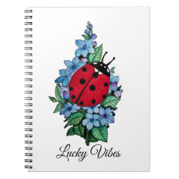 Watercolor Cute Ladybird With Blue Wild Flowers Notebook