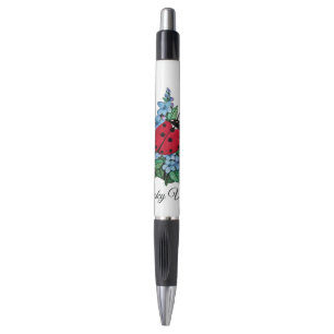 Watercolor Cute Ladybird With Blue Wild Flowers Pen