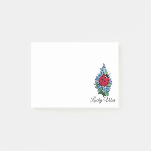 Watercolor Cute Ladybird With Blue Wild Flowers Post_it Notes