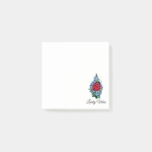 Watercolor Cute Ladybird With Blue Wild Flowers Post_it Notes