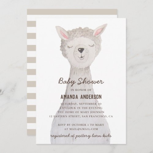 Watercolor cute lama Funny alpaca baby shower Inv Invitation