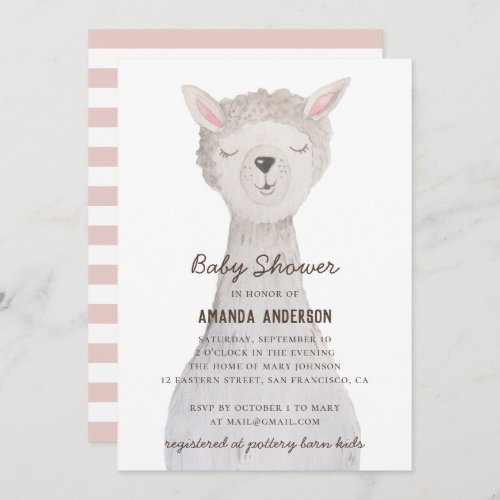 Watercolor cute lama Funny alpaca baby shower Invitation