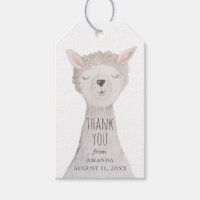 Watercolor cute lama. Kids birthday thank you  Gift Tags