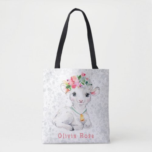 Watercolor Cute Lamb Floral Alcohol ink Custom Tote Bag