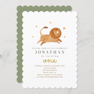 Watercolor Cute Lion King 1st Birthday Invitation